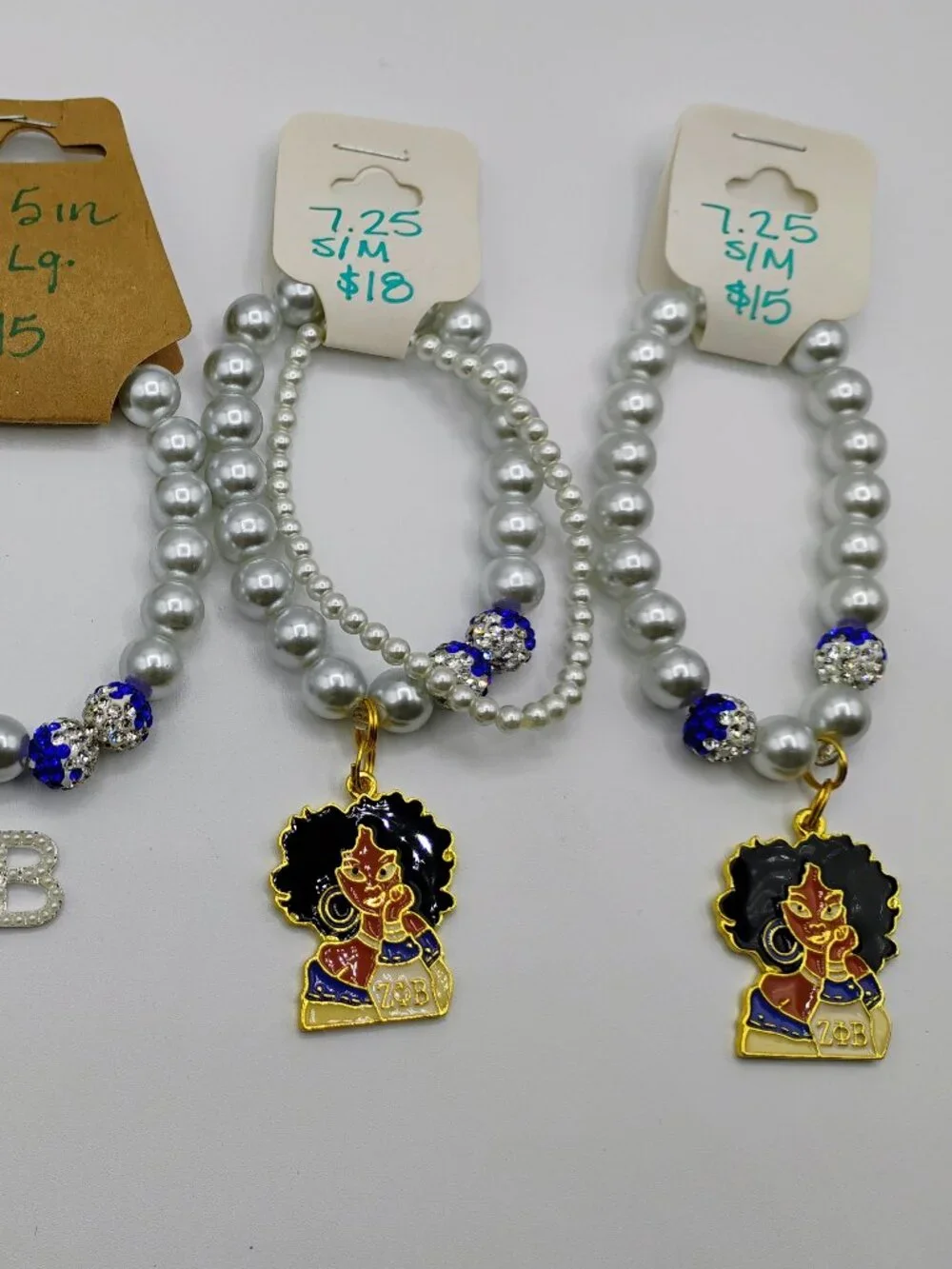 Zeta 4 pieces beaded charm bracelet set sizes medium & large
